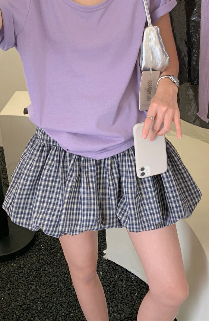 Gonna corta a vita alta a quadri Tulip