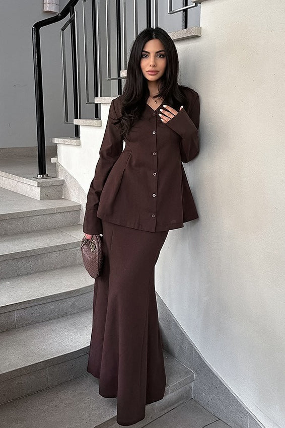 Slim Fit V Neck Blazer Two Piece Set