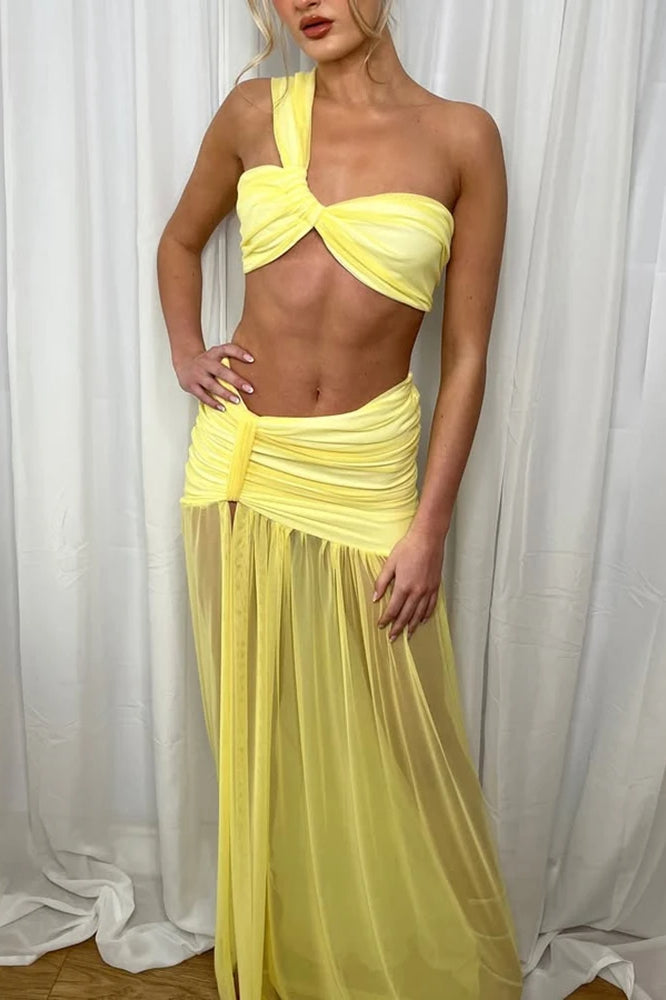 Asymmetrisches bauchfreies Oberteil Boho-Kleid