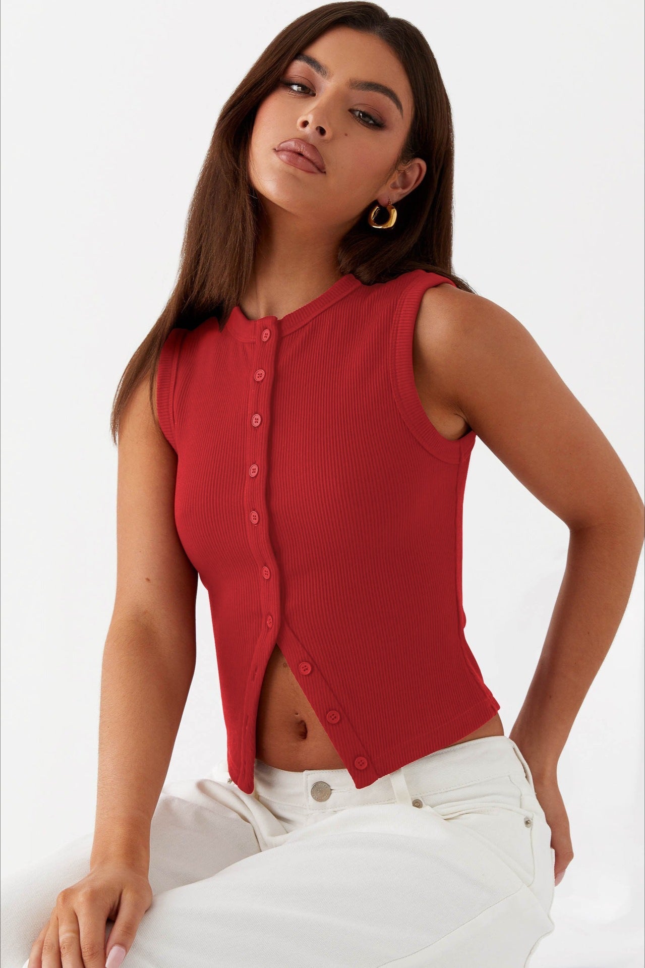 Rundhalsausschnitt Ärmelloses Strickoberteil