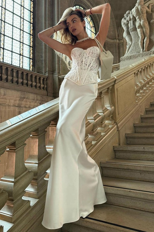 Vintage Spitzen trägerloses Korsett festes eng anliegendes Maxikleid