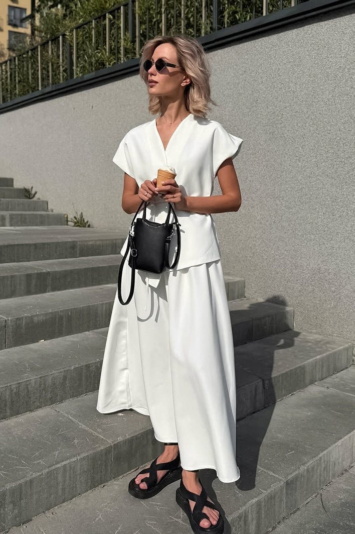 Minimalist Tie Sleeveless Midi A Line Skirt Set