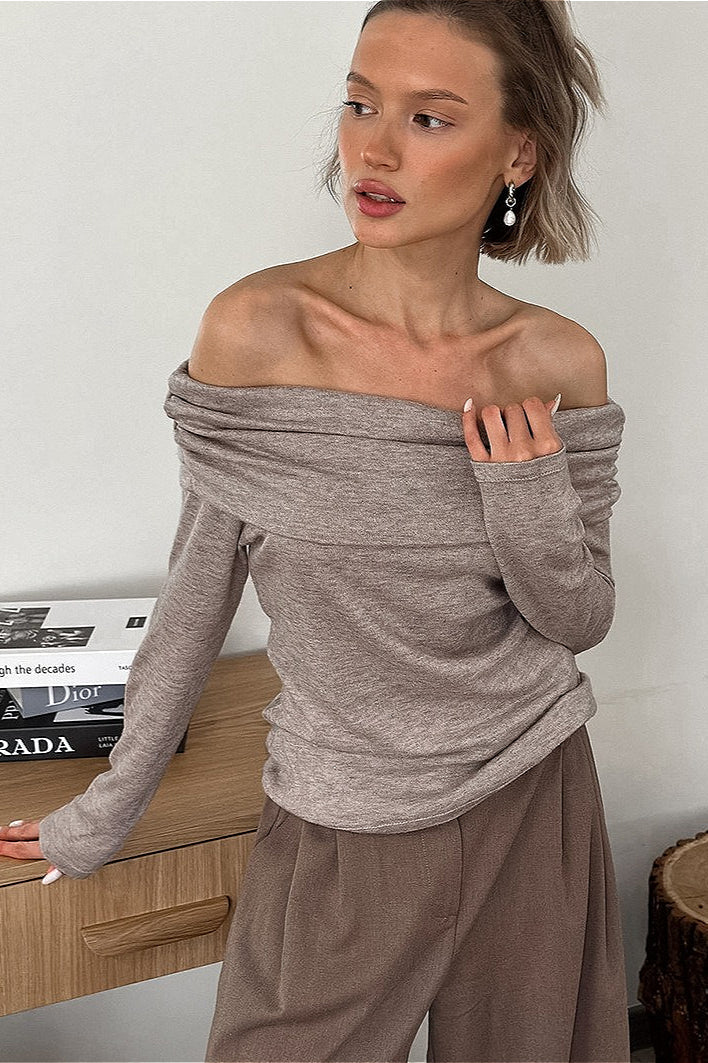 Soft Off-Shoulder Knit Solid Blouse