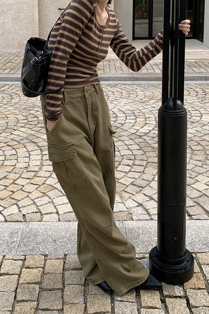 Strukturierte Cargo-Stiefelhose Freizeitjeans