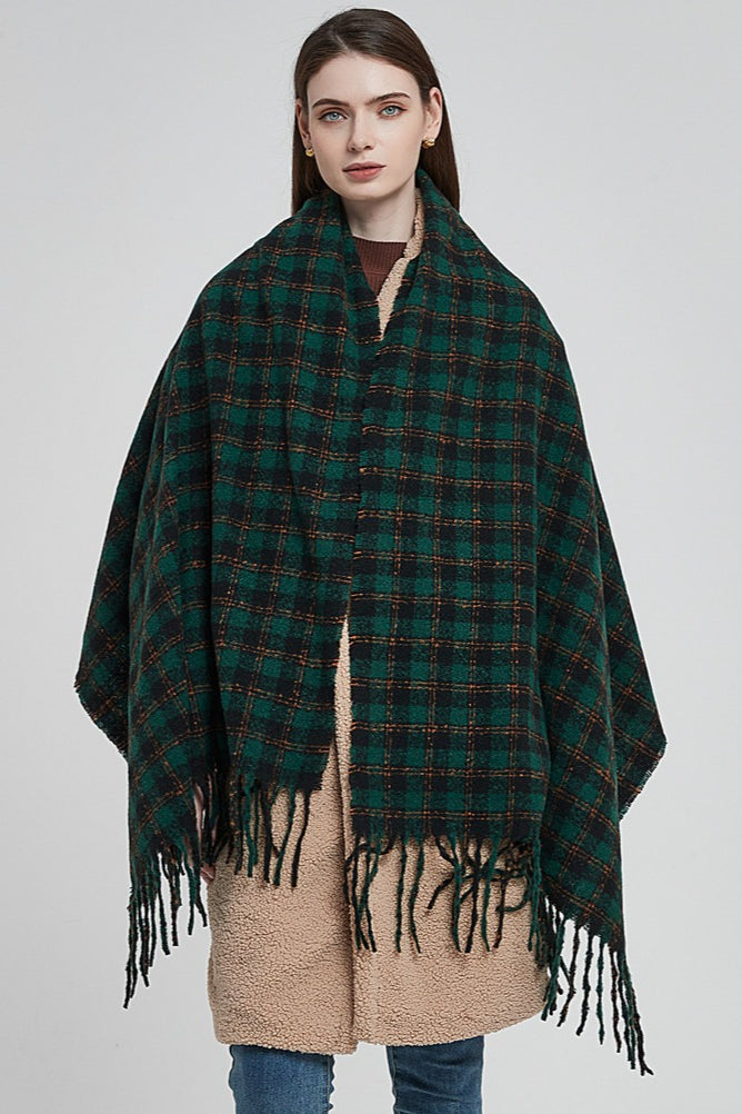 Oversized Fringe Plaid Scarf