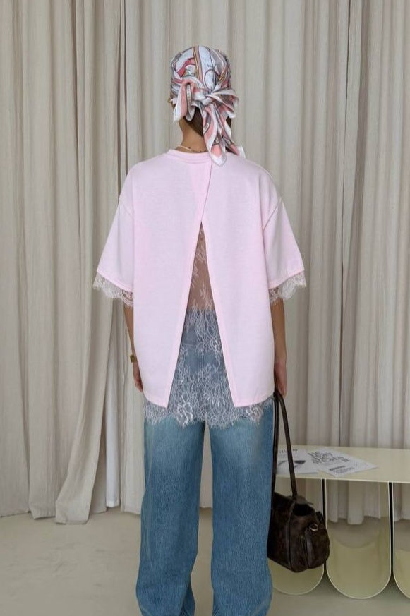 Minimalist Sweet Lace Splice Short Sleeve T-shirt