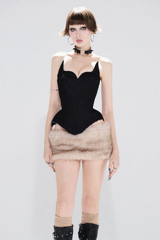 Einfarbiges trägerloses Fleece-Röhren-Zweiteiler-Set