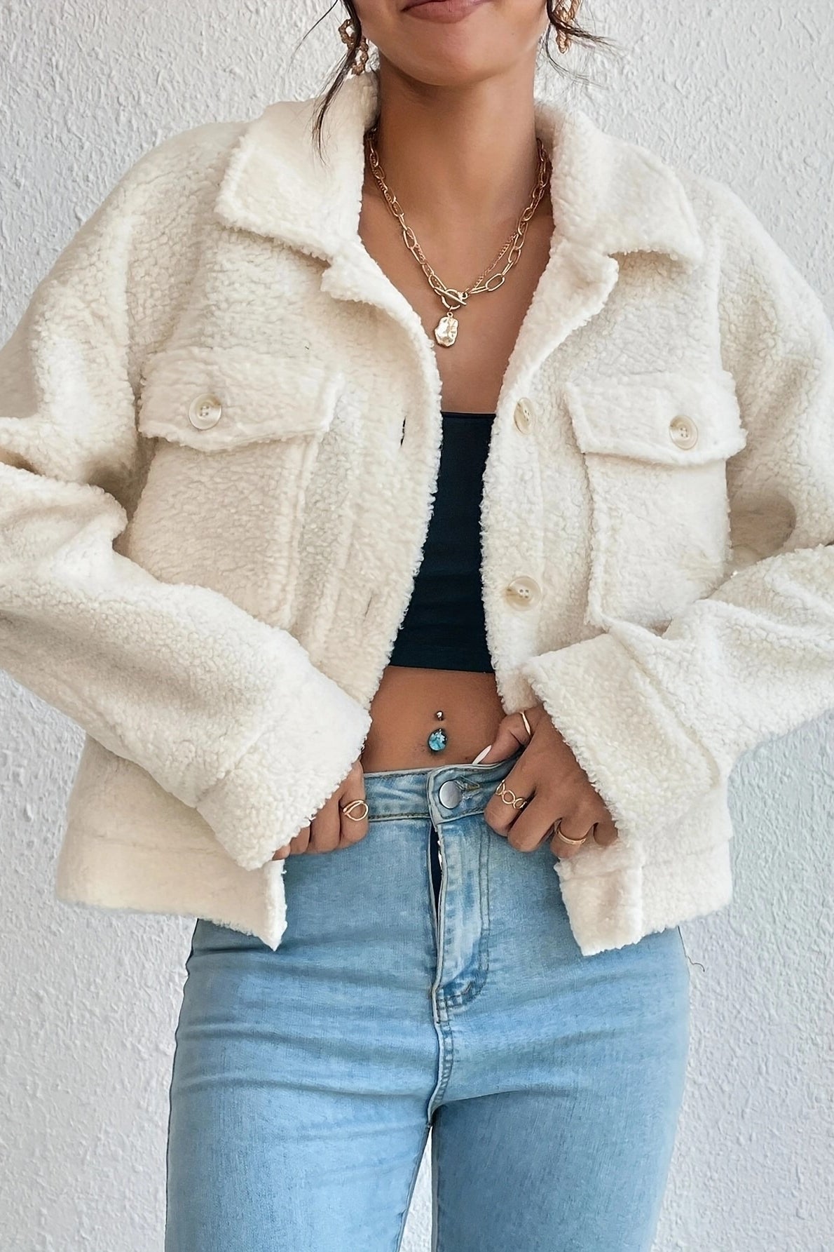 Off-White Kurze Sherpa-Jacke