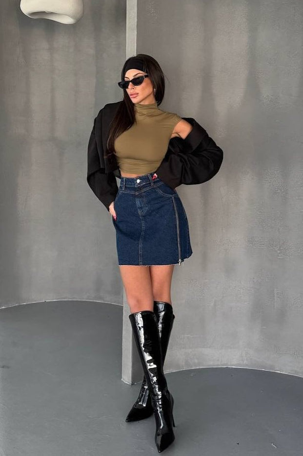 Asymmetrischer Jeansrock mit weitem Schnitt, Mini