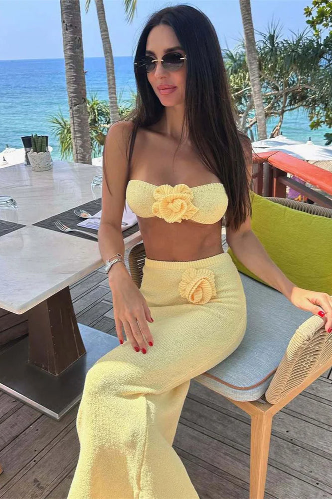 Gestricktes Blumenmuster-Patchwork-Röhrenoberteil Boho-Kleid