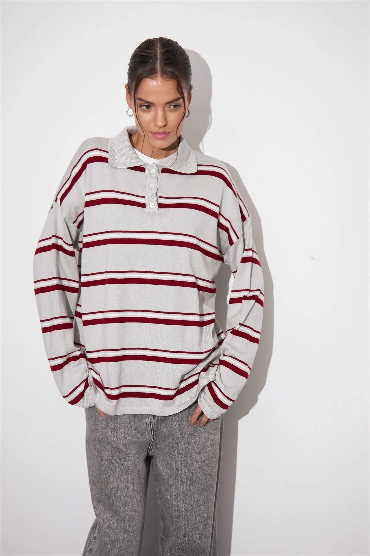 Blouse rayée à manches longues avec col décontracté