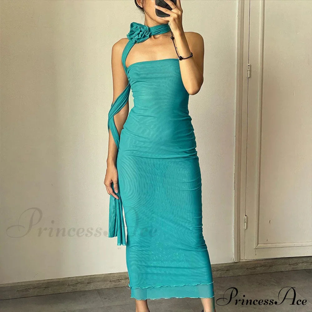 Abito midi classico aderente da festa senza spalline con dettaglio collana floreale 3D - Nero