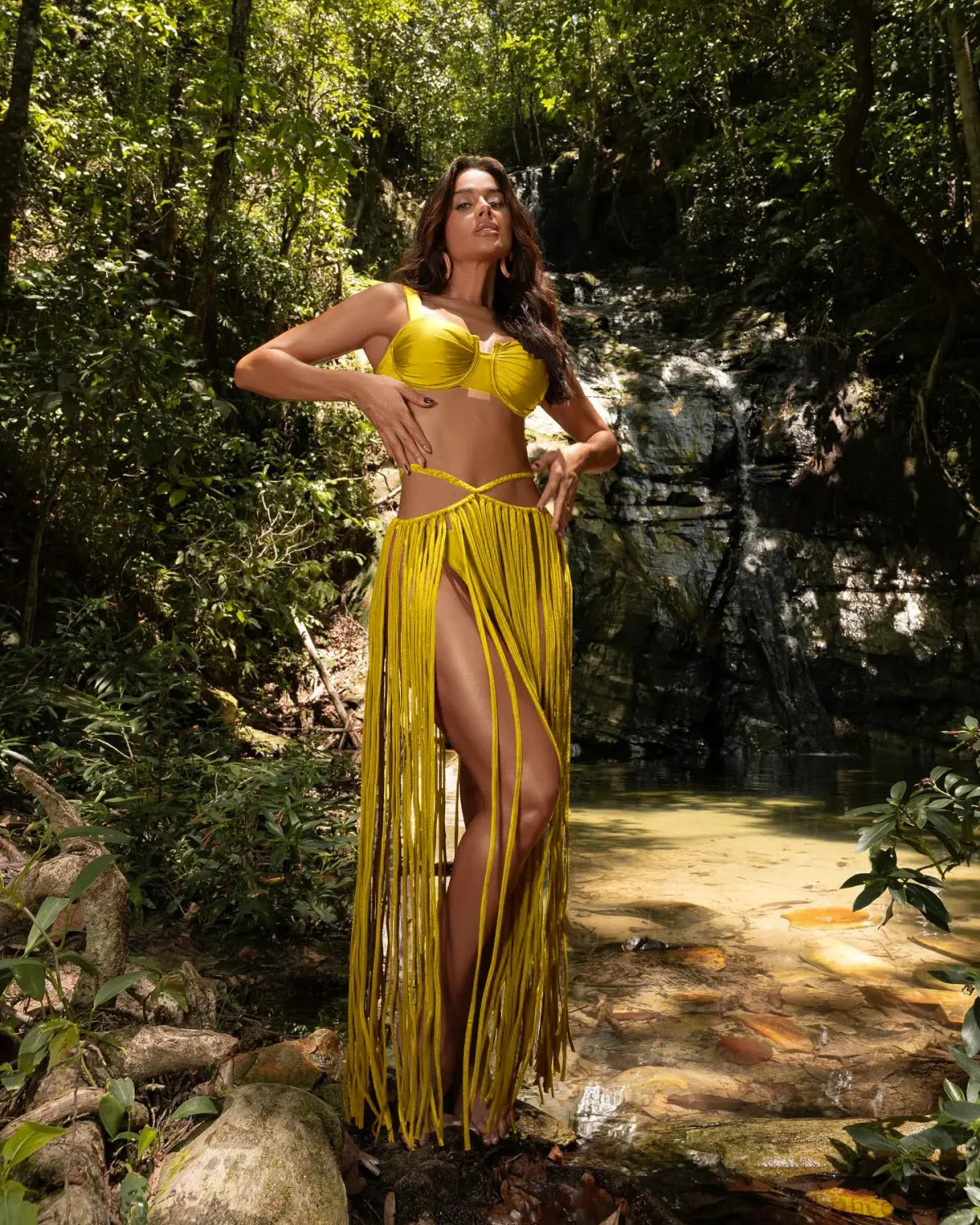 3D Flower Fringed Skirt Three Piece Swimsuit