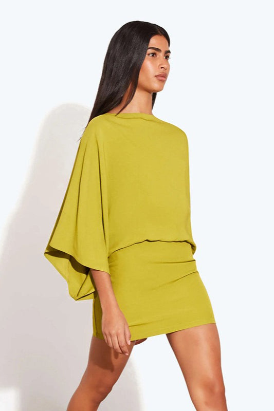 Chic Back Deep V Cowl Neck Loose Mini Dress