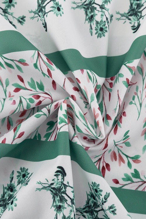 Printed Long Sleeve Crew Neck Cropped Top Split Bodycon Skirt Two Piece Set