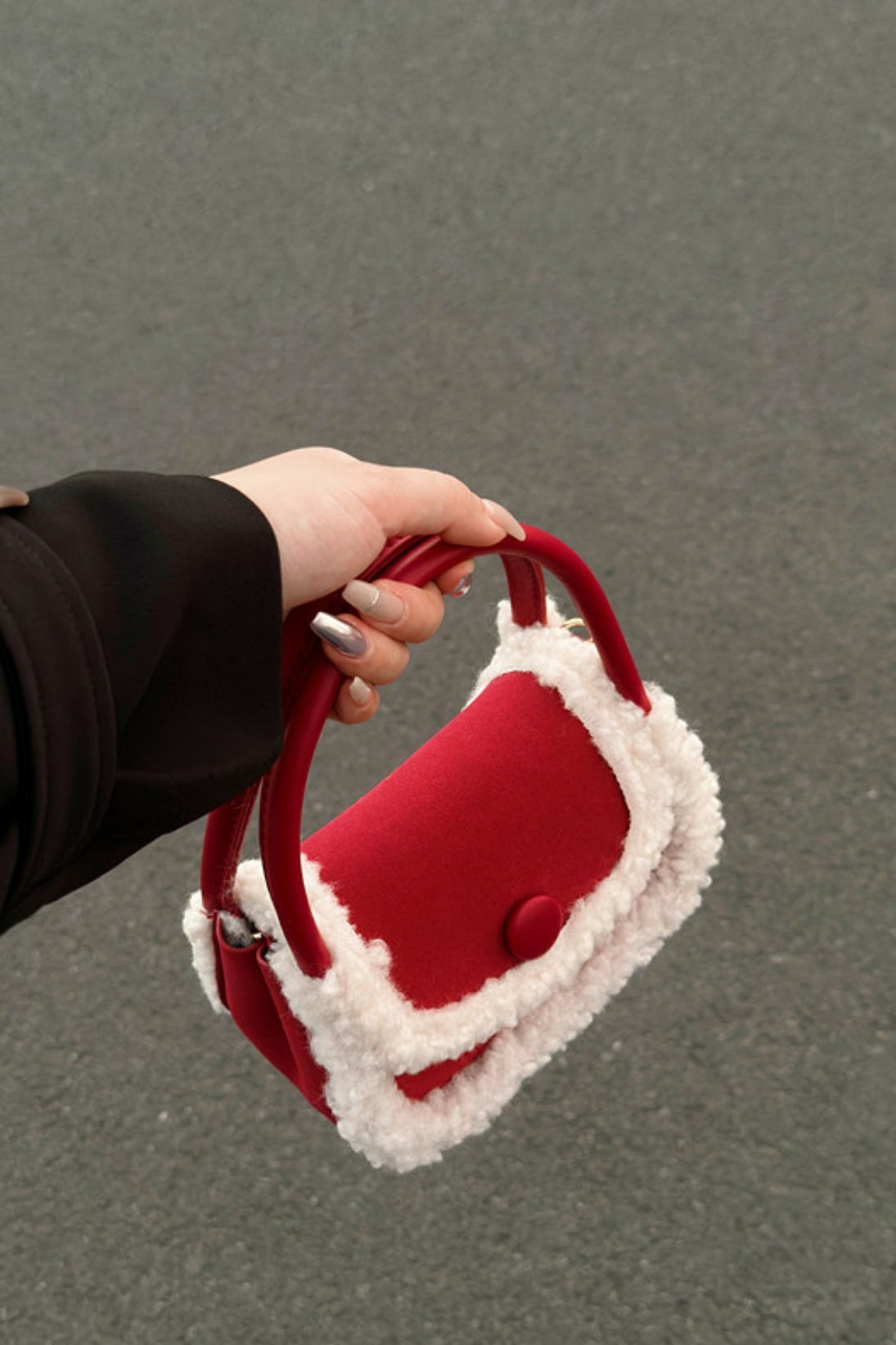 Flauschige rote quadratische Mini-Tasche Handgehaltene Schulter-Umhängetasche