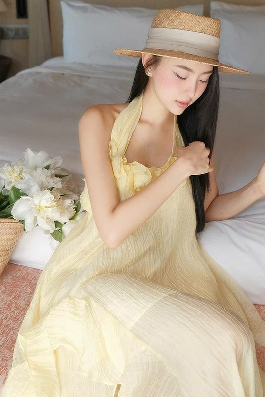 Träger Elegantes Schlankes 3D Blumen Maxi-Kleid