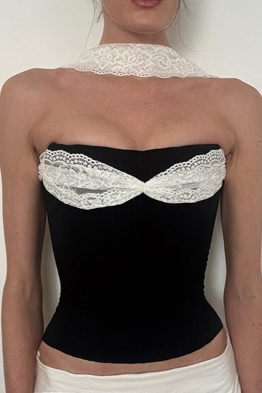 Lace Patch Slim Tube Tank Top