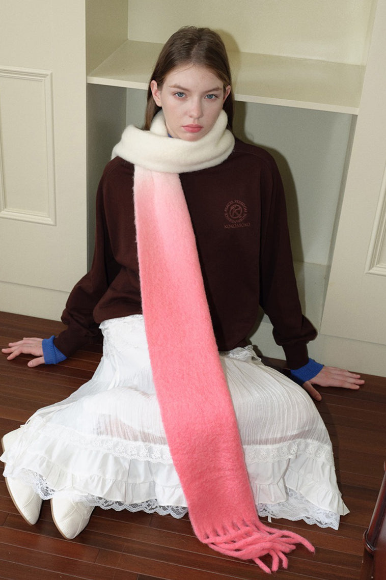 40% Wool Blend Contrast Color Tie-Dye Gradient Scarf