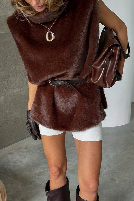 Solider Rollkragen Flauschige Ärmellose Weste