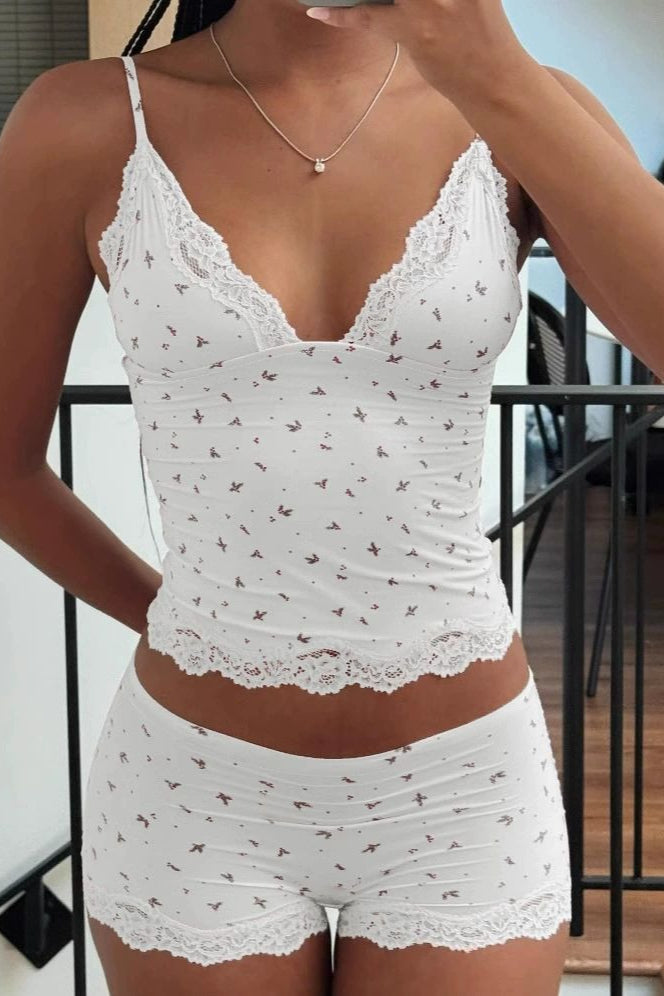 Ensemble deux pièces chic décontracté en dentelle florale sexy avec caraco