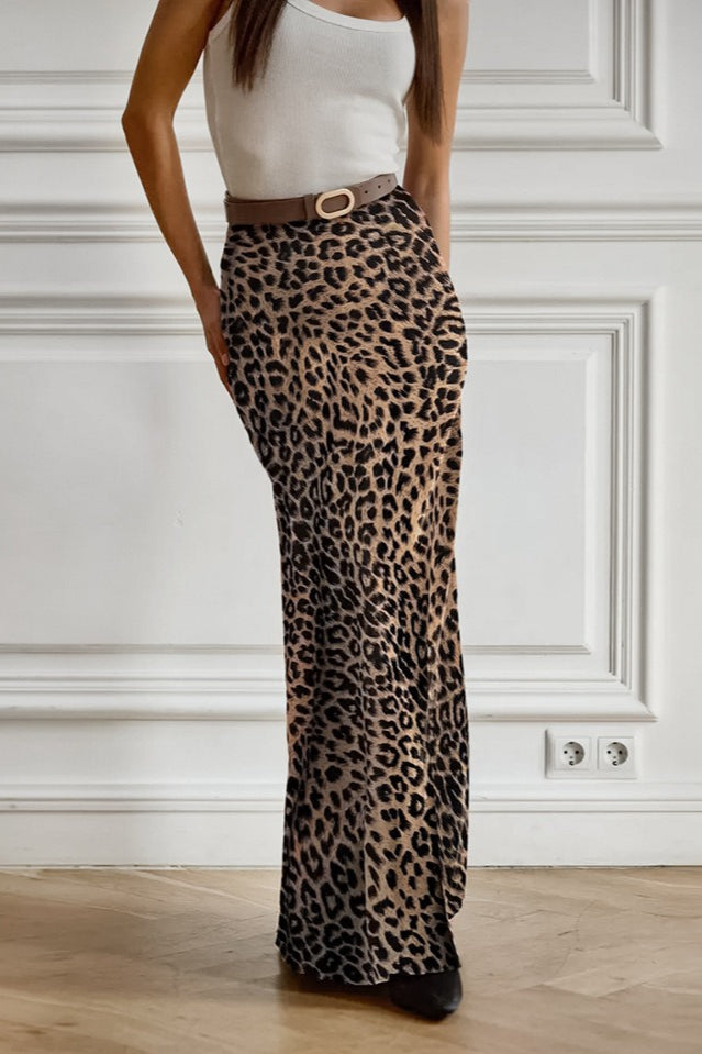 Vintage Leopard Chiffon Mermaid Maxi Skirt