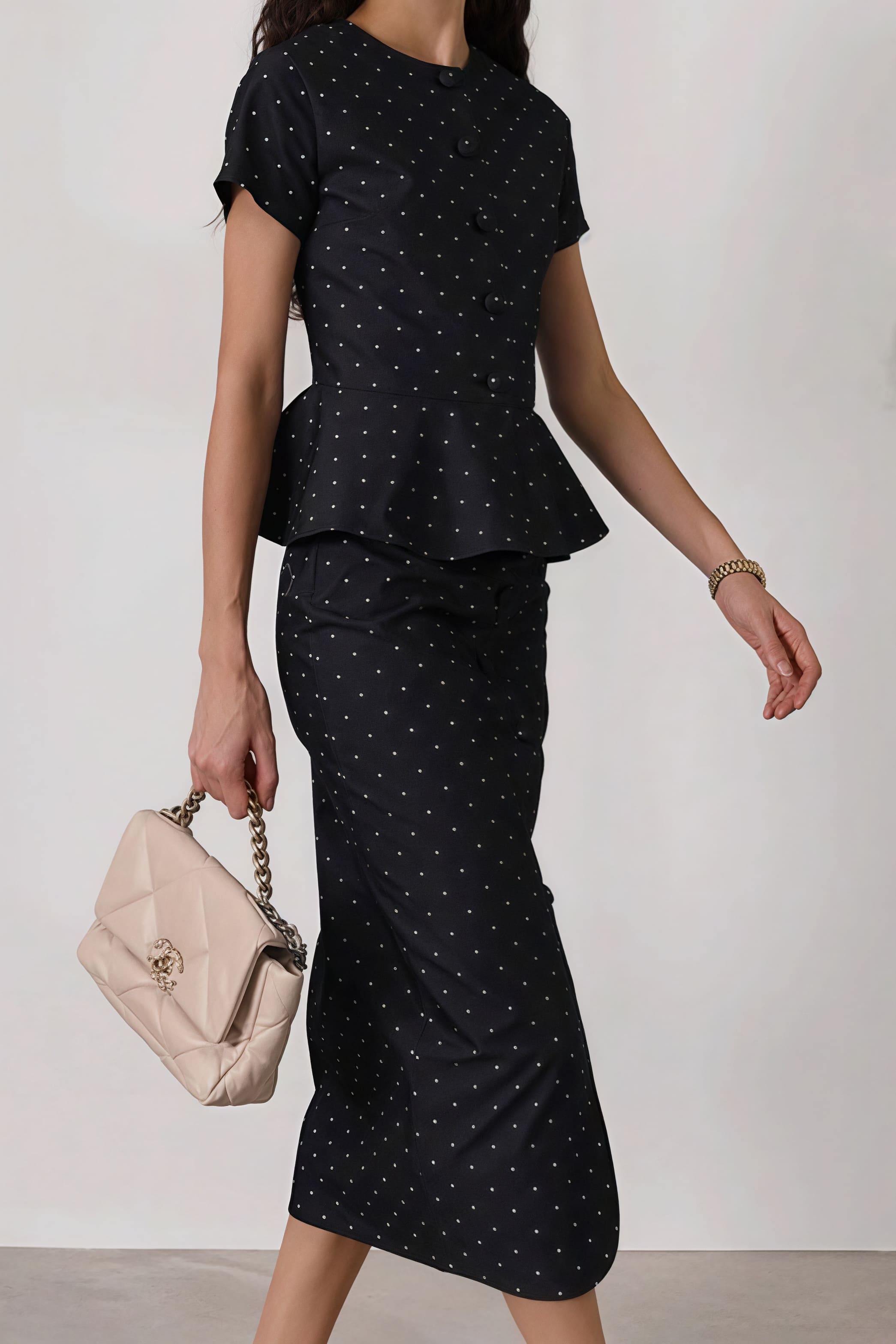 Polka Dot Print Short Sleeve Bodycon Skirt Set