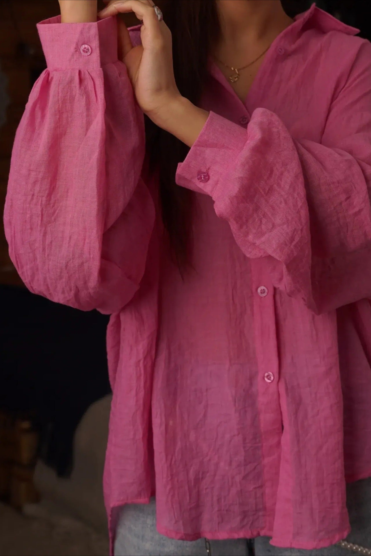 Blusa Casual Chic de Manga Longa e Cor Sólida