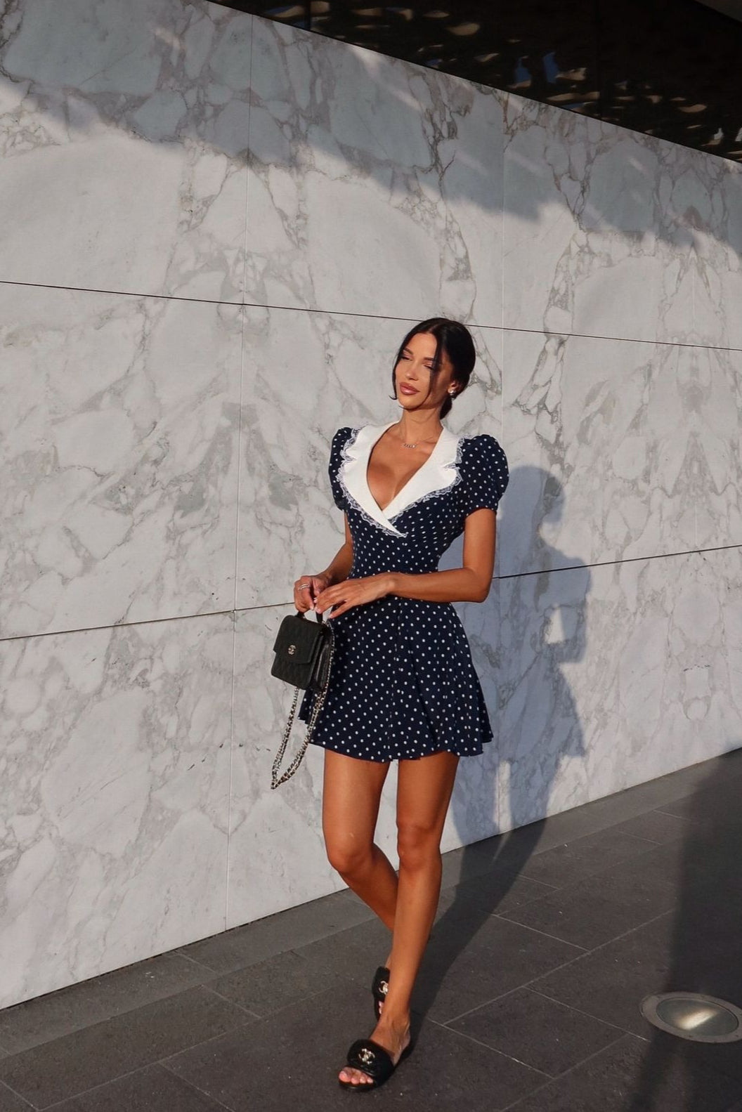 Vintage Spitzenbesatz Tupfen V-Ausschnitt Enganliegendes Minikleid