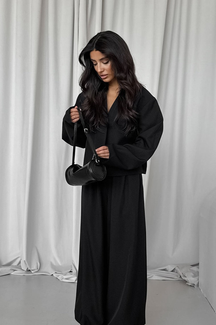 Solid V-neck Cardigan Tapered Two Piece Set