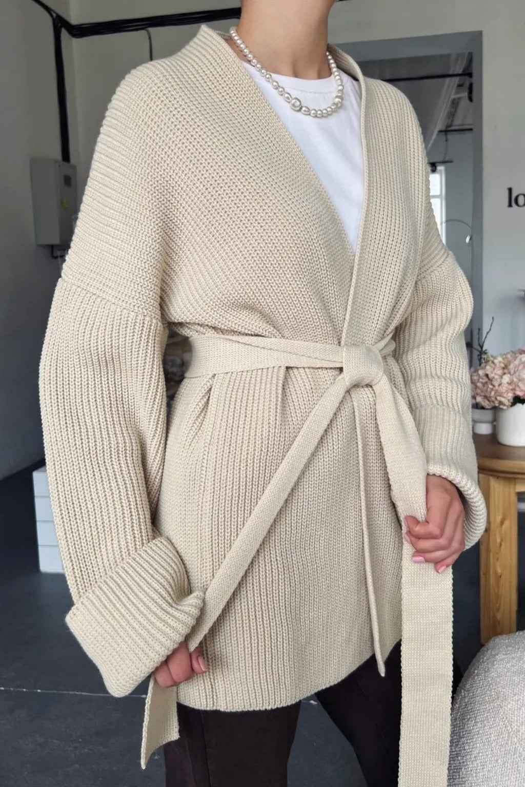 Cardigan tricoté décontracté à ceinture nouée confortable