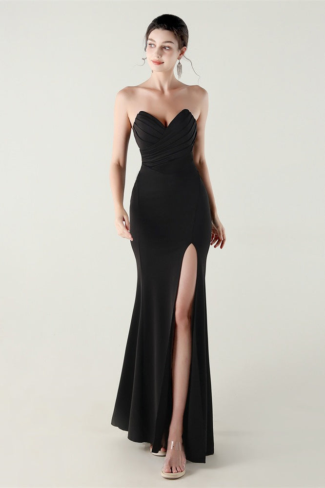 Vestido de fiesta plisado con escote corazón sin tirantes