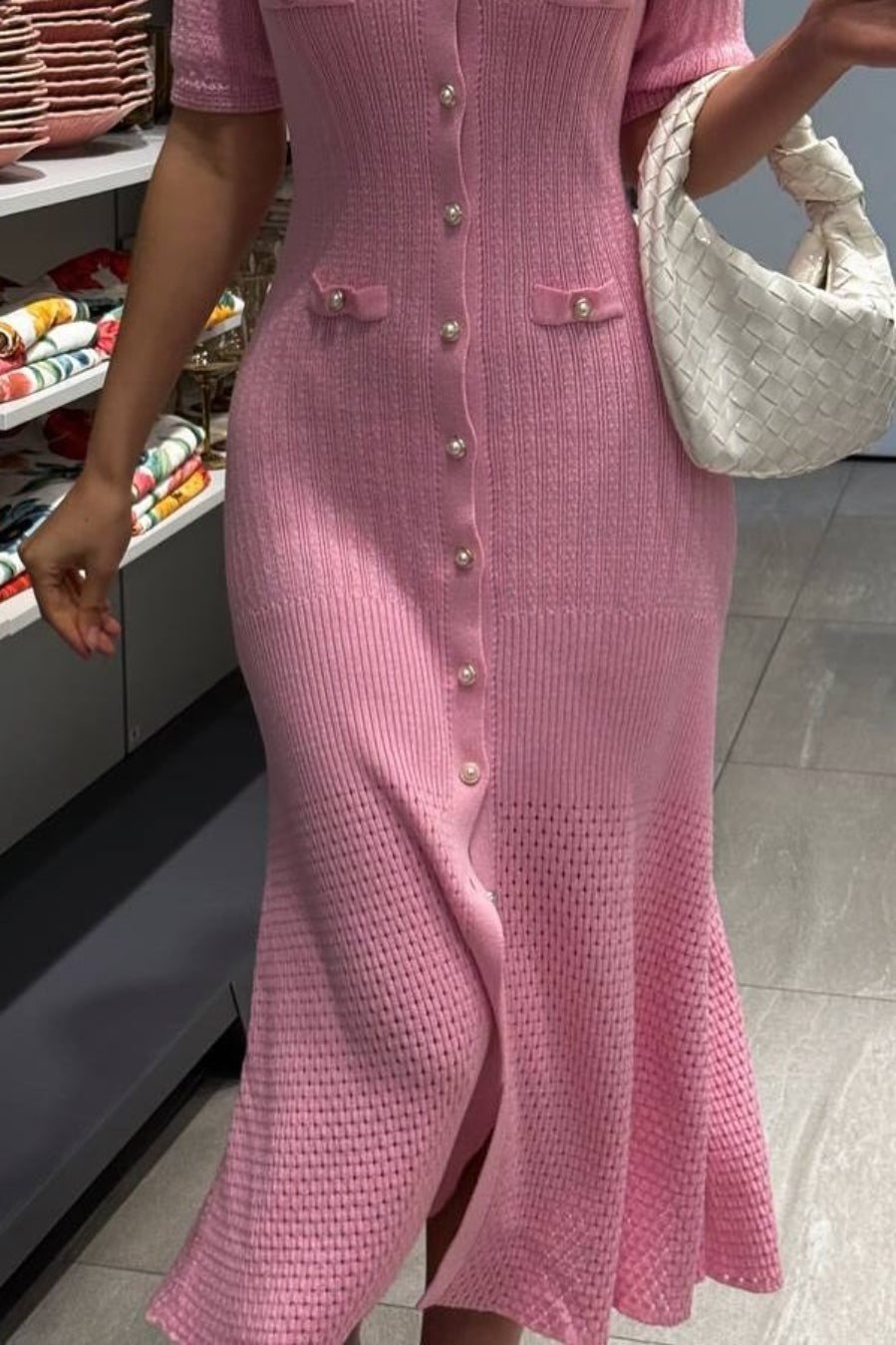 Single Breasted V Neck Knitted Slit Peter Pan Collar Midi Dress