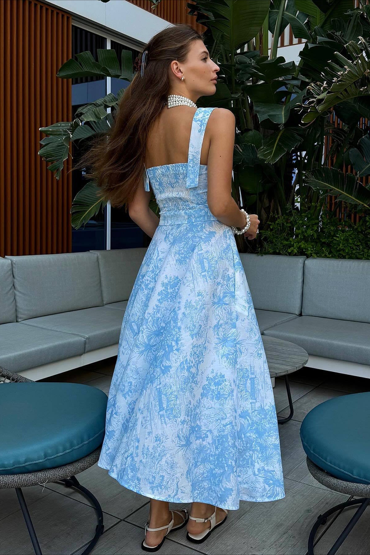 Cami Rückenfreies Kleid mit Blumenmuster und Bindeband