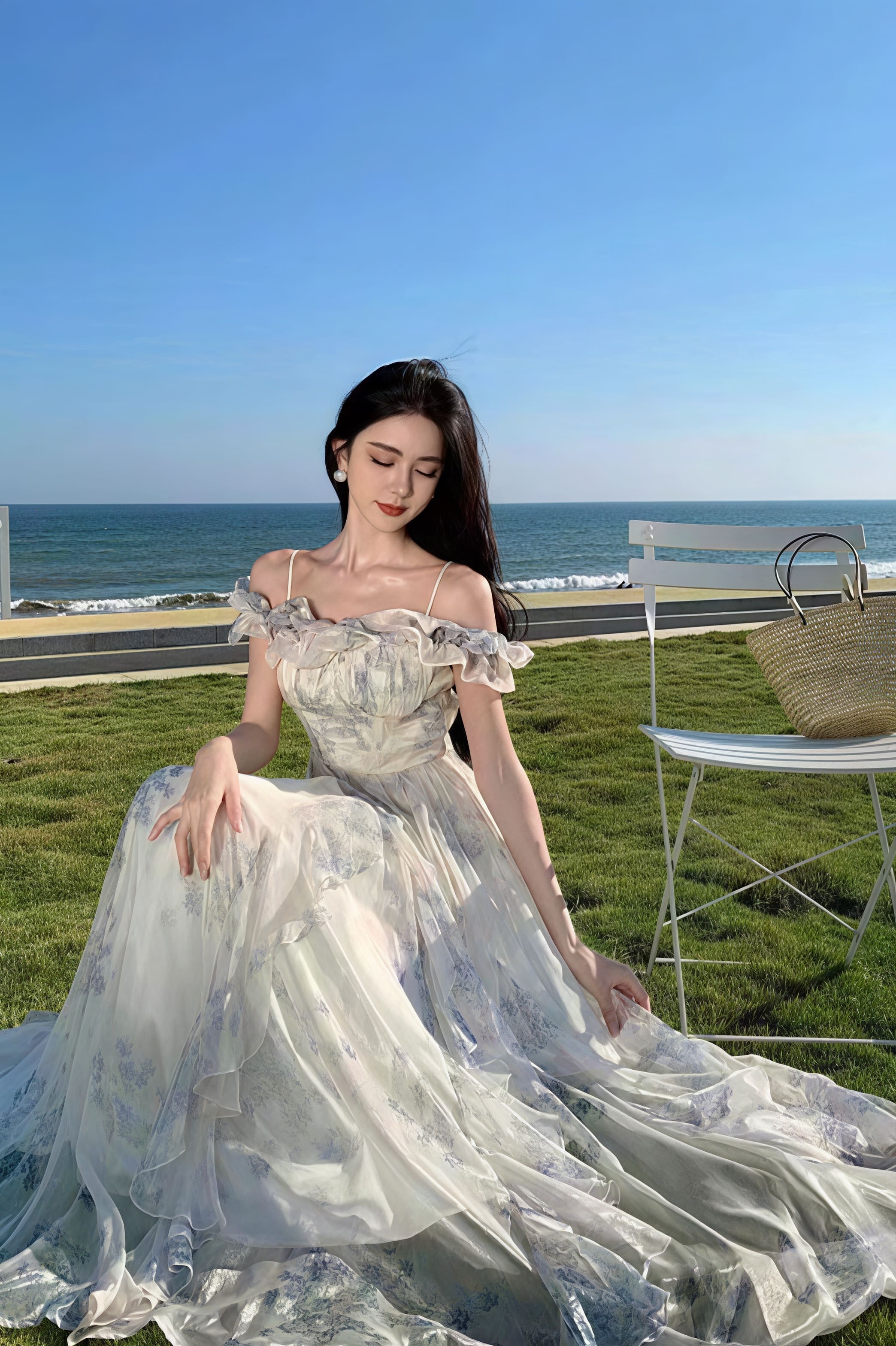 Maxi šaty s volánky, květinovým vzorem a tenkými ramínky