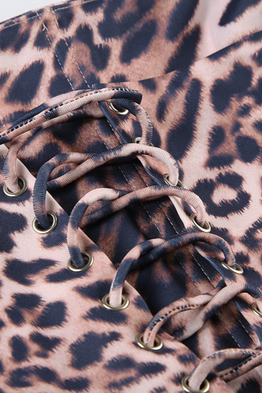 Trägerloses Leopardenmuster Spitzen-Bauchfreies Oberteil mit Schnürung