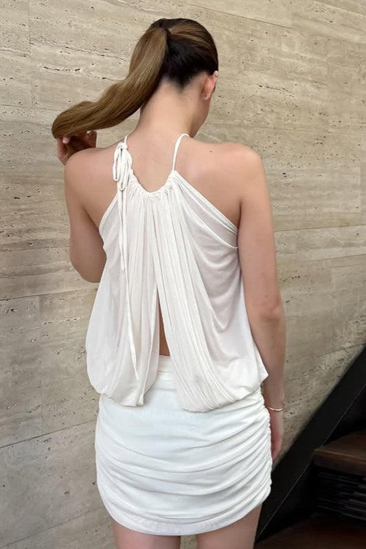 Sexy Neckholder Rückenfreies Figurbetontes Minikleid mit V-Ausschnitt