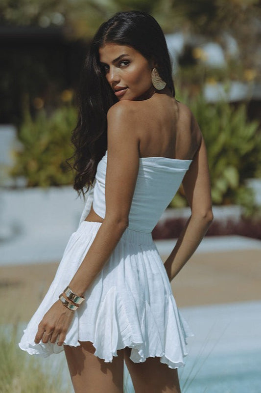 Set aus Bandeau-Oberteil und Rock mit Volants aus festem Chiffon
