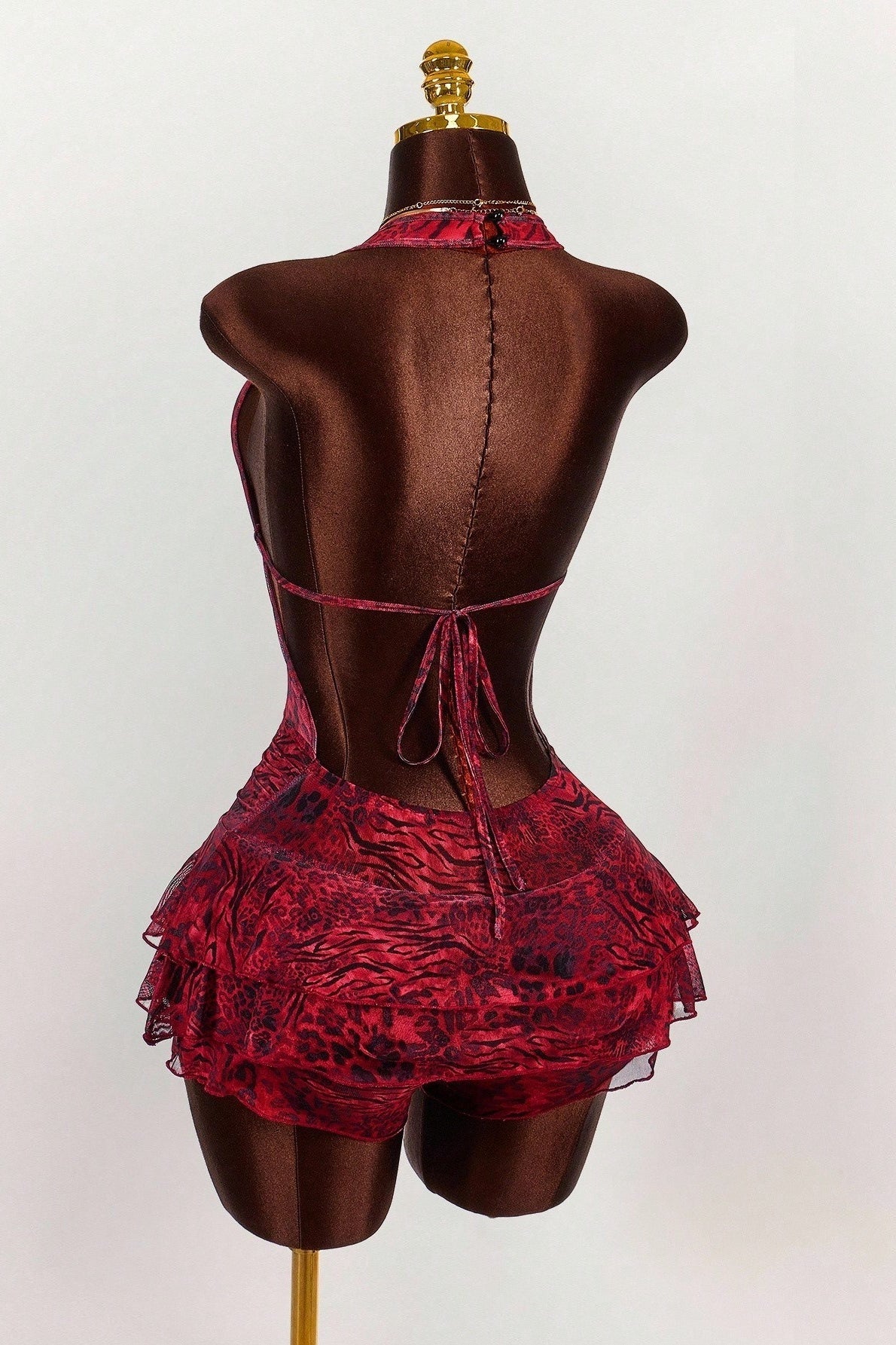 Leopard Print Sexy Halter Tie Tiered Mini Dress