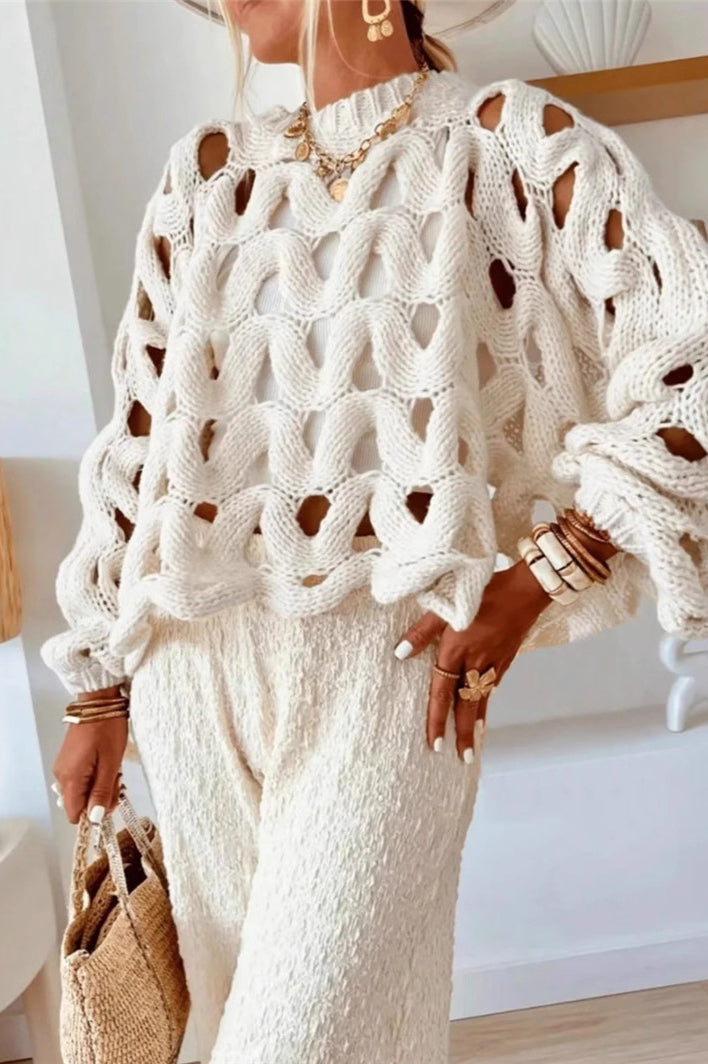 Crochet Knit Hollow Out Pullover Sweater