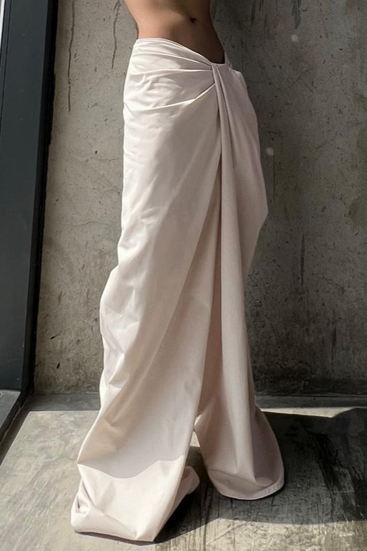 Pantalones anchos de pierna recta con giro asimétrico sólido