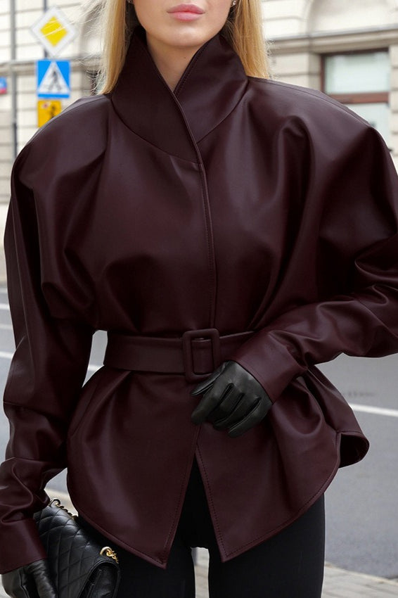 Lederjacke mit Stehkragen und Trenchcoat-Stil