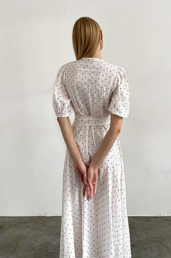 Robe longue portefeuille à encolure en V avec imprimé cœur en coton