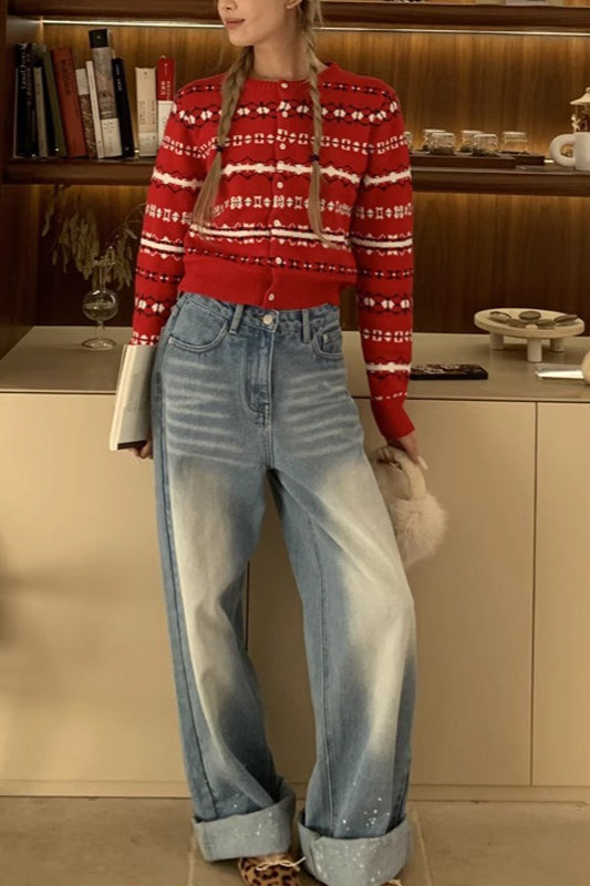 Red Striped Knit Cardigan