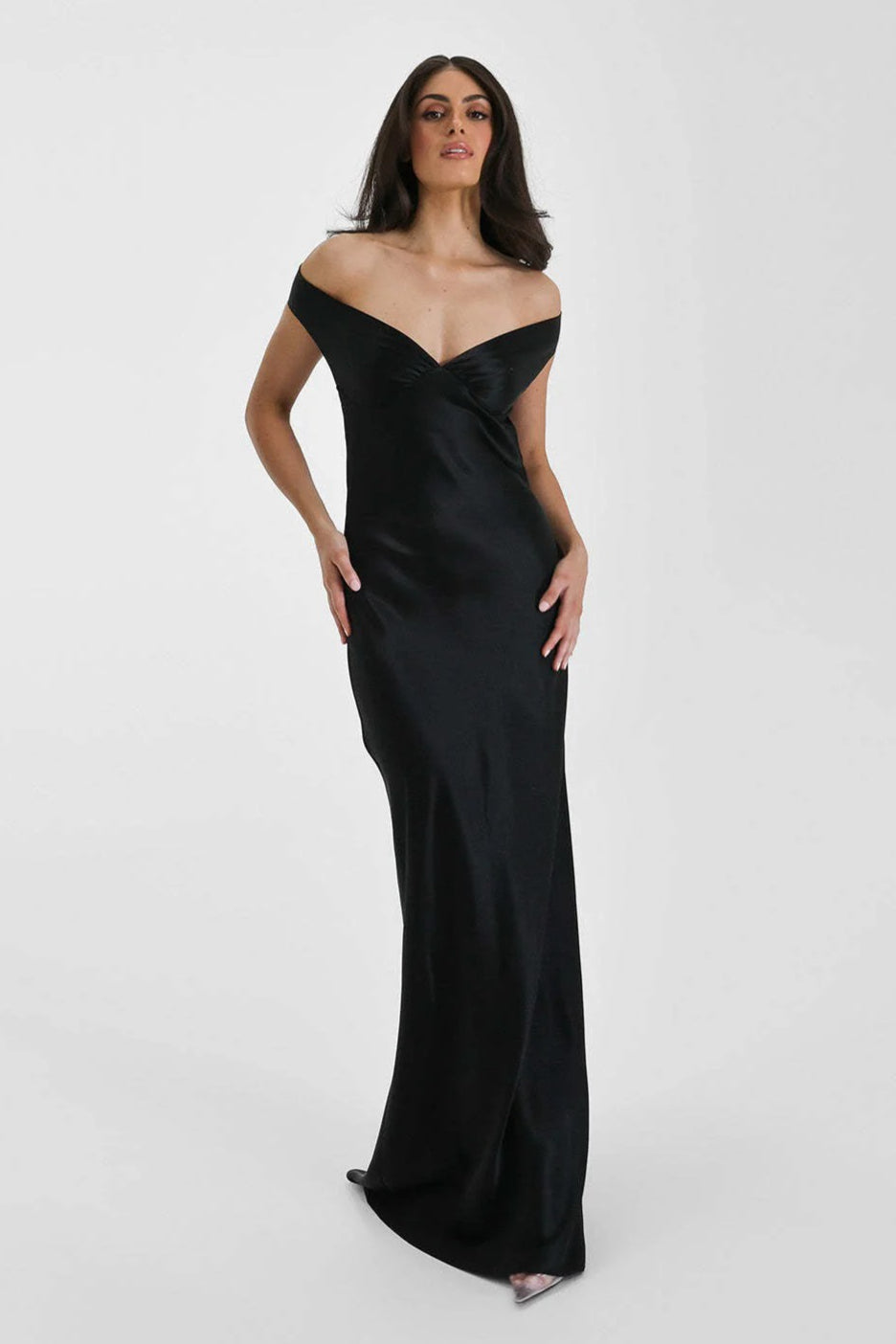 Vintage Satin Mermaid Off Shoulder Maxi Dress