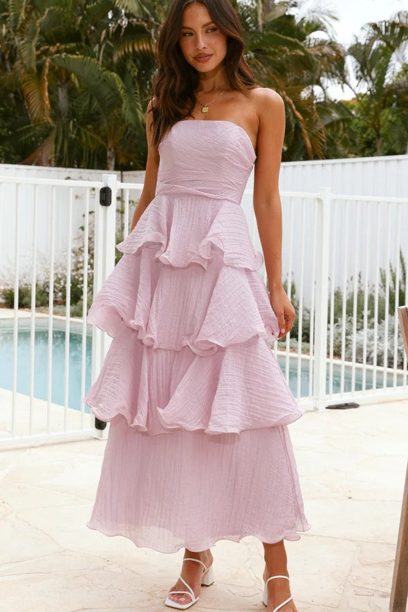 Fashion Strapless Backless Ruffle Tiered Midi Dress