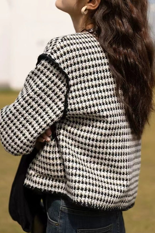 Chaqueta corta de pata de gallo de tweed