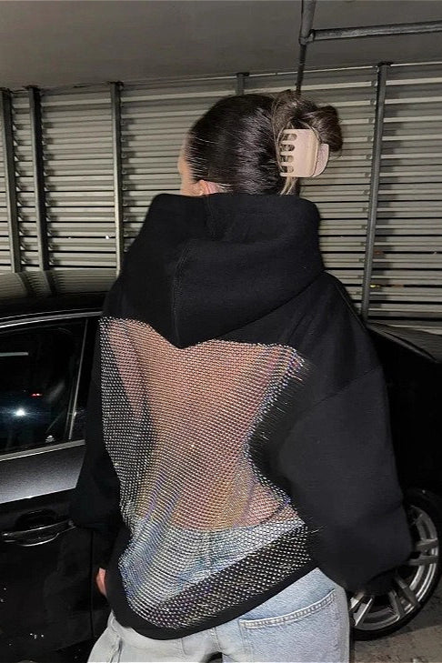 Sweat à capuche décontracté sportif à manches longues avec empiècement en maille