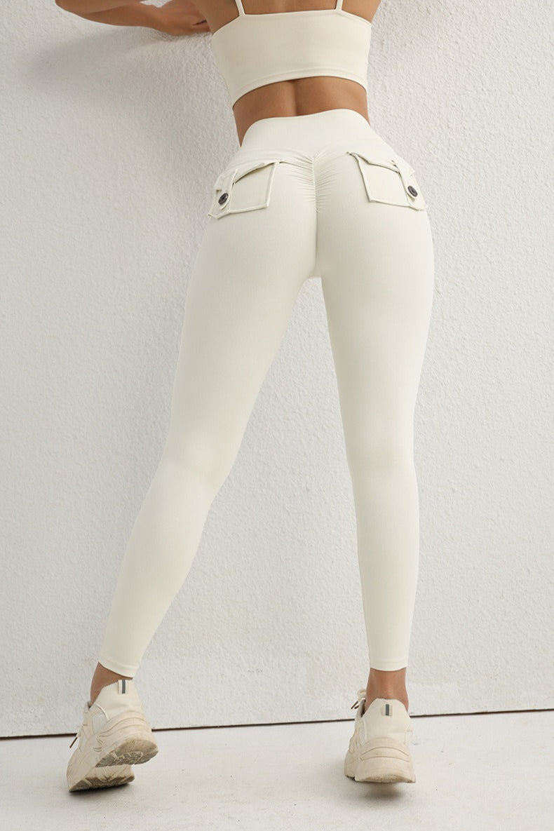 Leggings taille haute pour fessier avec bouton utilitaire