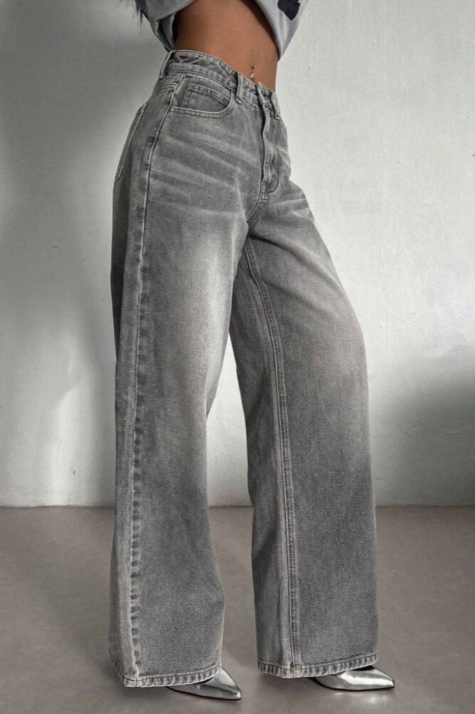 Concrete Grey Straight Leg High Waist Jeans